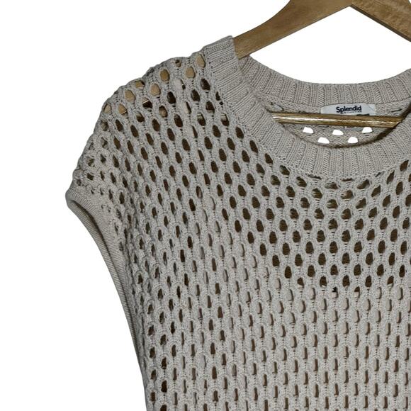 Spendid Cotton Mesh Maxi Dress Size MEDIUM Open Knit Cream Crochet Boho - Picture 5 of 10